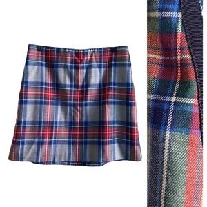 Vineyard Vines Red Gray Blue Green Wool Blend Jolly Plaid Postage Stamp Skirt
